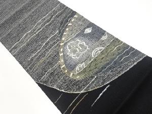 すくい織横段に抽象模様織出し夏用名古屋帯